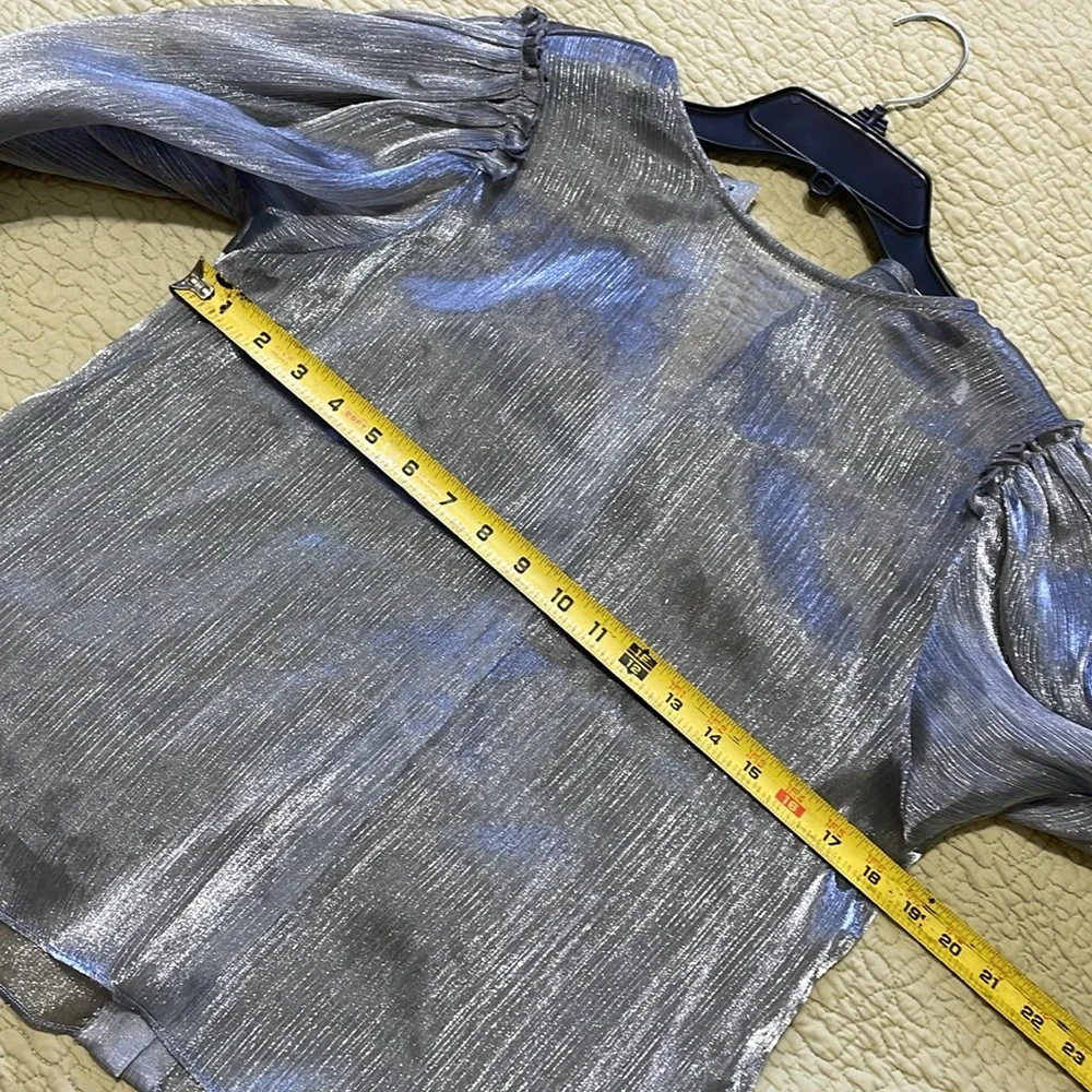 Free people  metallic silver top with statement sleeves